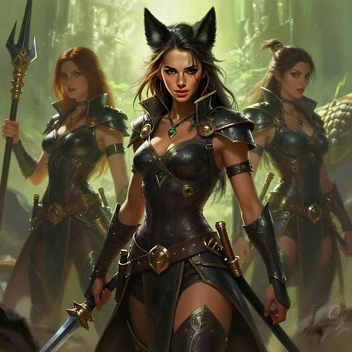 Fantasy Warrior Women with Fox Ears in Detailed Leather Armor