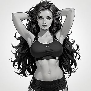 Confident Woman in Sporty Outfit - Anime Style