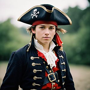 Young Man in Pirate Costume with Tricorn Hat