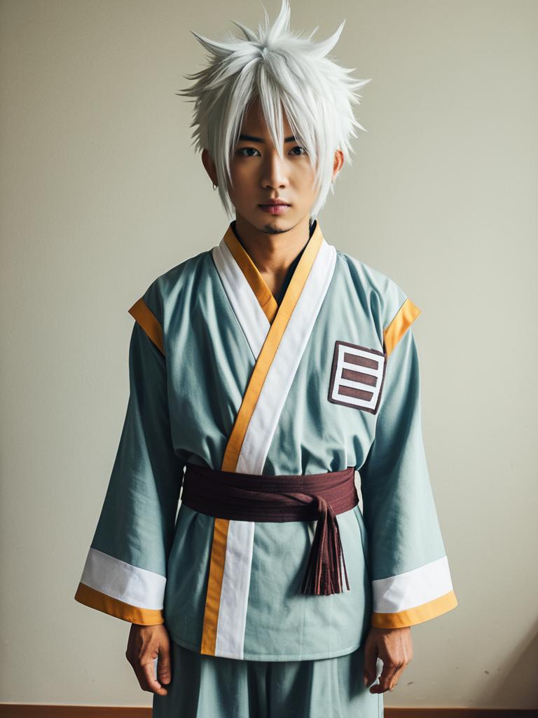 Man Cosplay Wearing Sesshōmaru Costume Realistic Photo Dressed