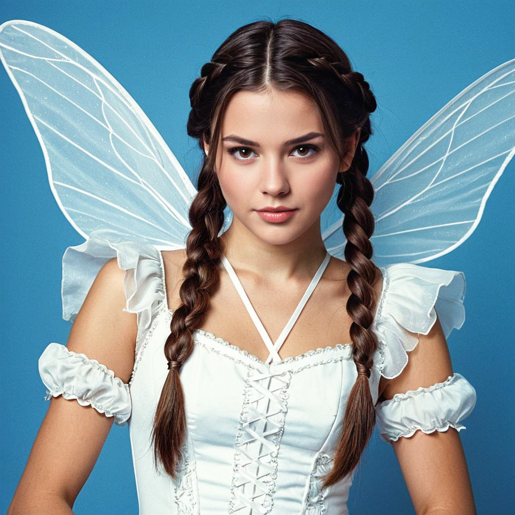Young Woman in White Fairy Costume with Wings