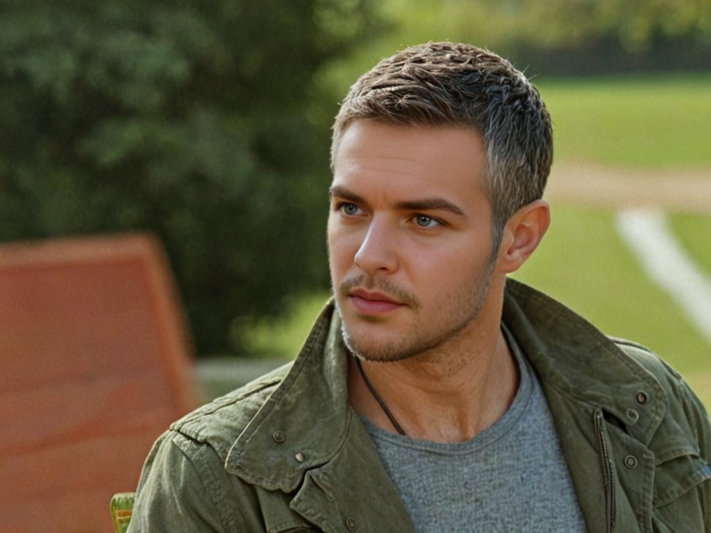 Contemplative Young Man in Green Jacket