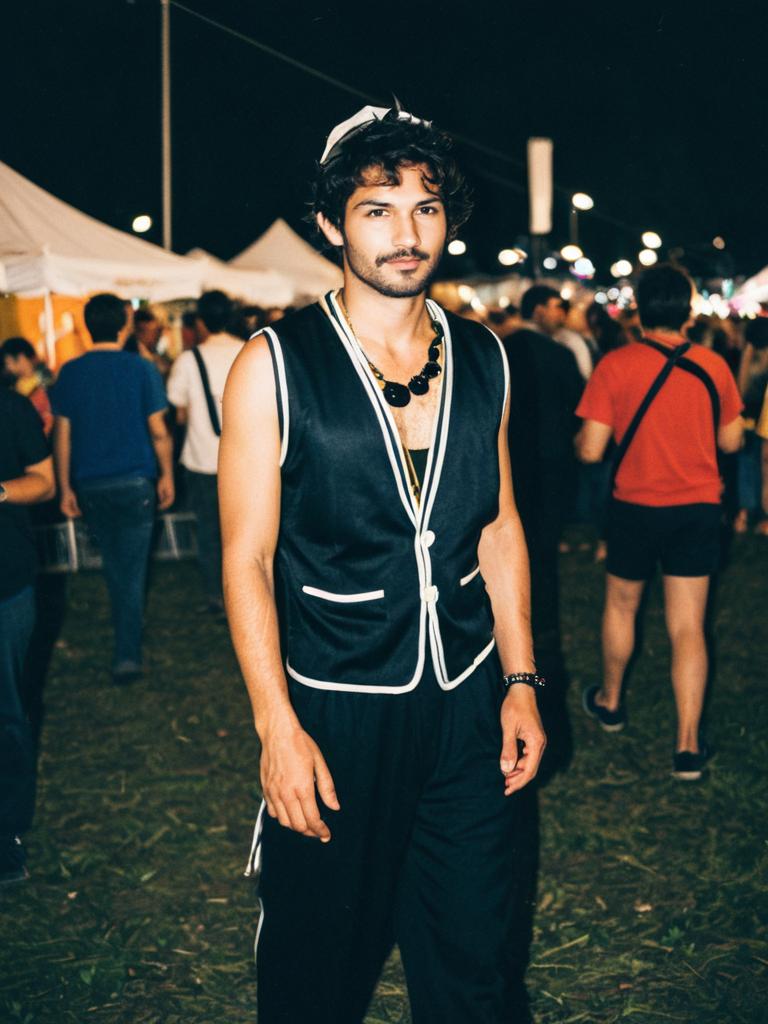 Man in One Night Stand Costume at Nighttime Festival Cosplay Portrait Man in One Night Stand Costume at Nighttime Festival Cosplay Portrait