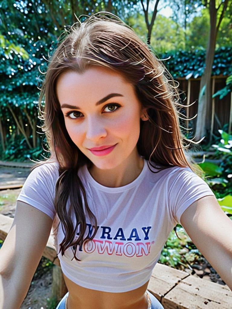 Young Woman Smiling Outdoors Taking Selfie Young Woman Smiling Outdoors Taking Selfie