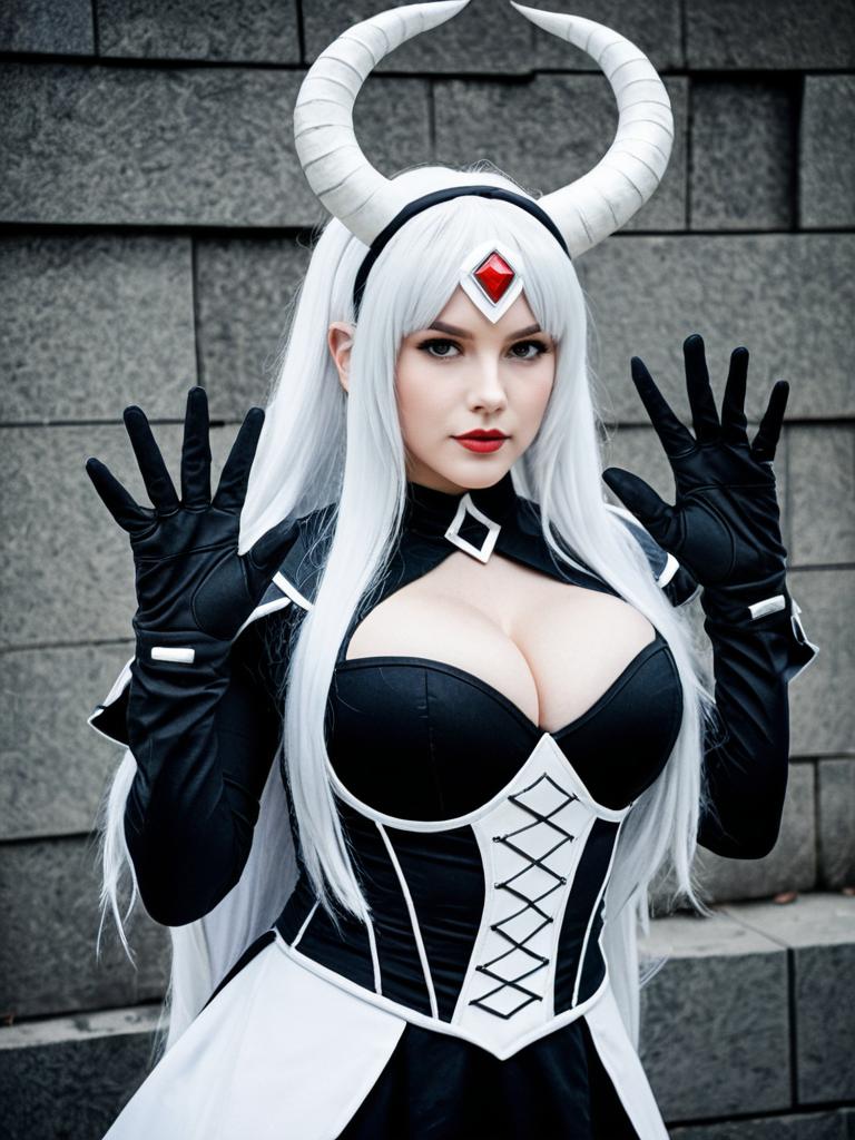 Air Defense Princess Cosplay with White Horns and Fantasy Costume
