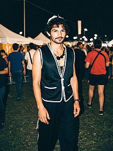 Man in One Night Stand Costume at Nighttime Festival Cosplay Portrait