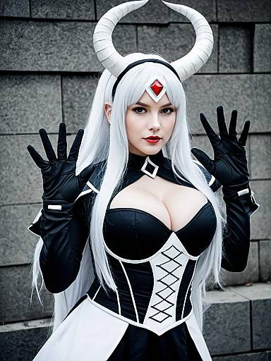 Air Defense Princess Cosplay with White Horns and Fantasy Costume