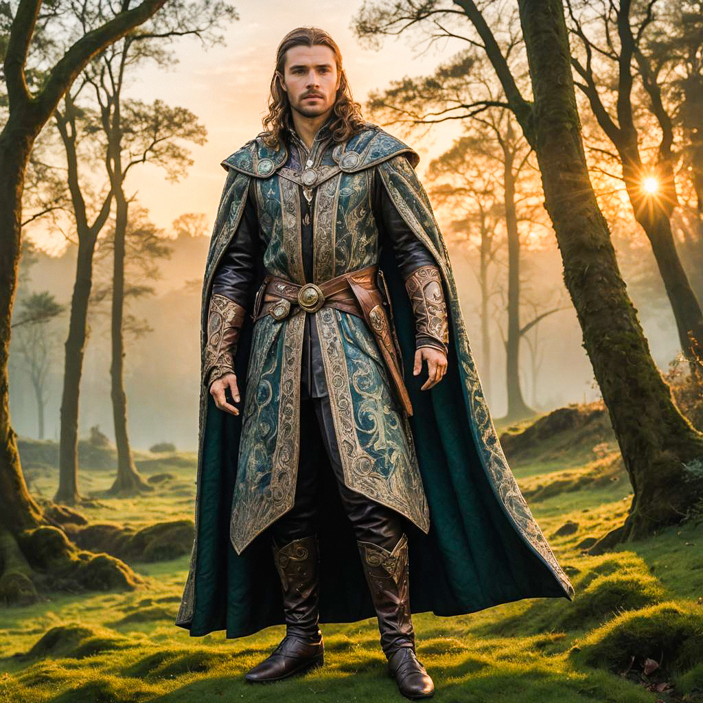Heroic Man in Medieval Fantasy Armor in Mystical Forest