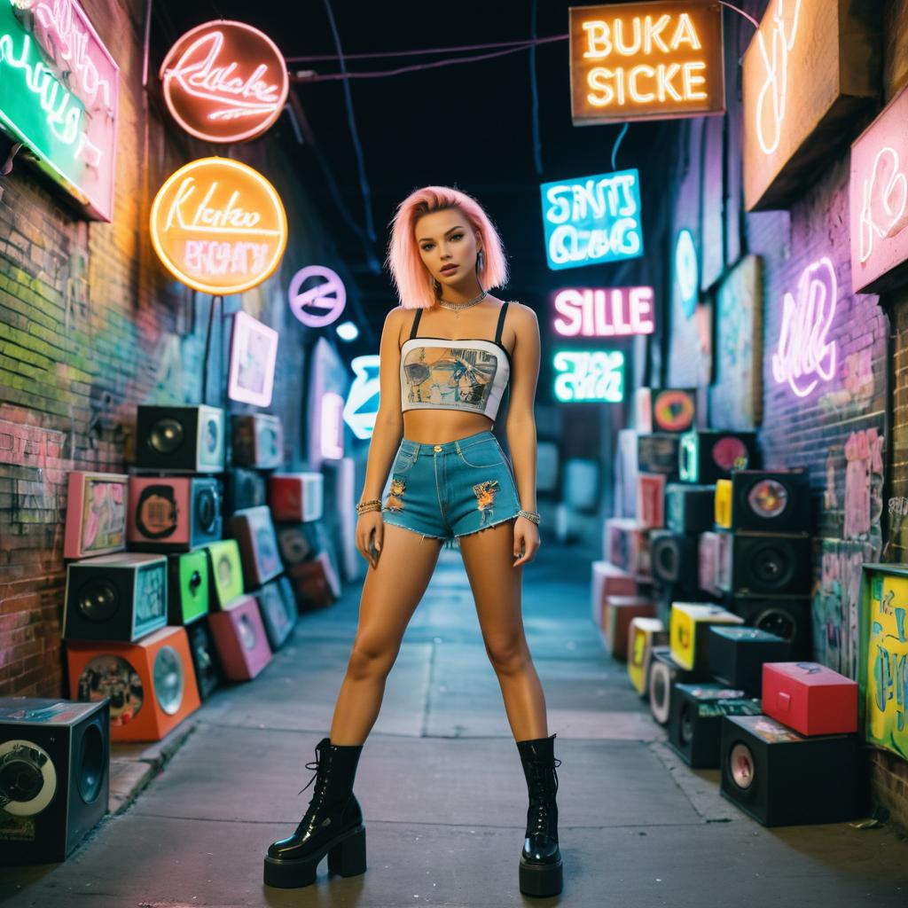 Stylish Woman in Vibrant Urban Alley