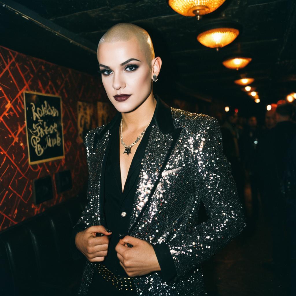 Confident Woman in Sparkling Sequin Blazer at Nightclub