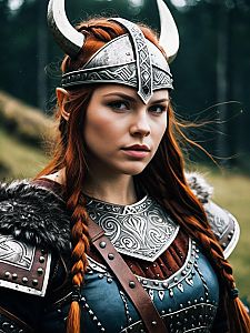Photorealistic Viking Woman Warrior Cosplay Portrait in Detailed Armor