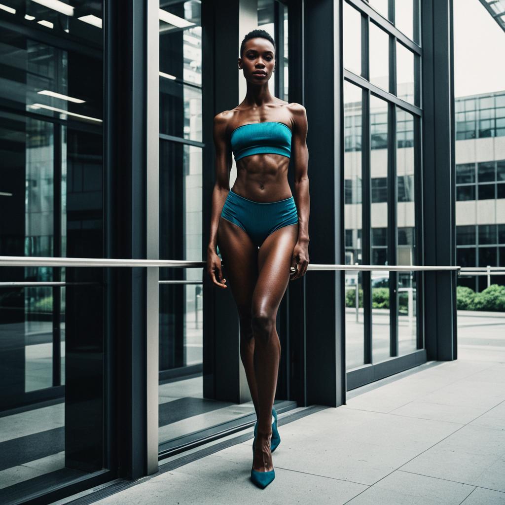 Fit Woman in Teal Outfit in Urban Setting