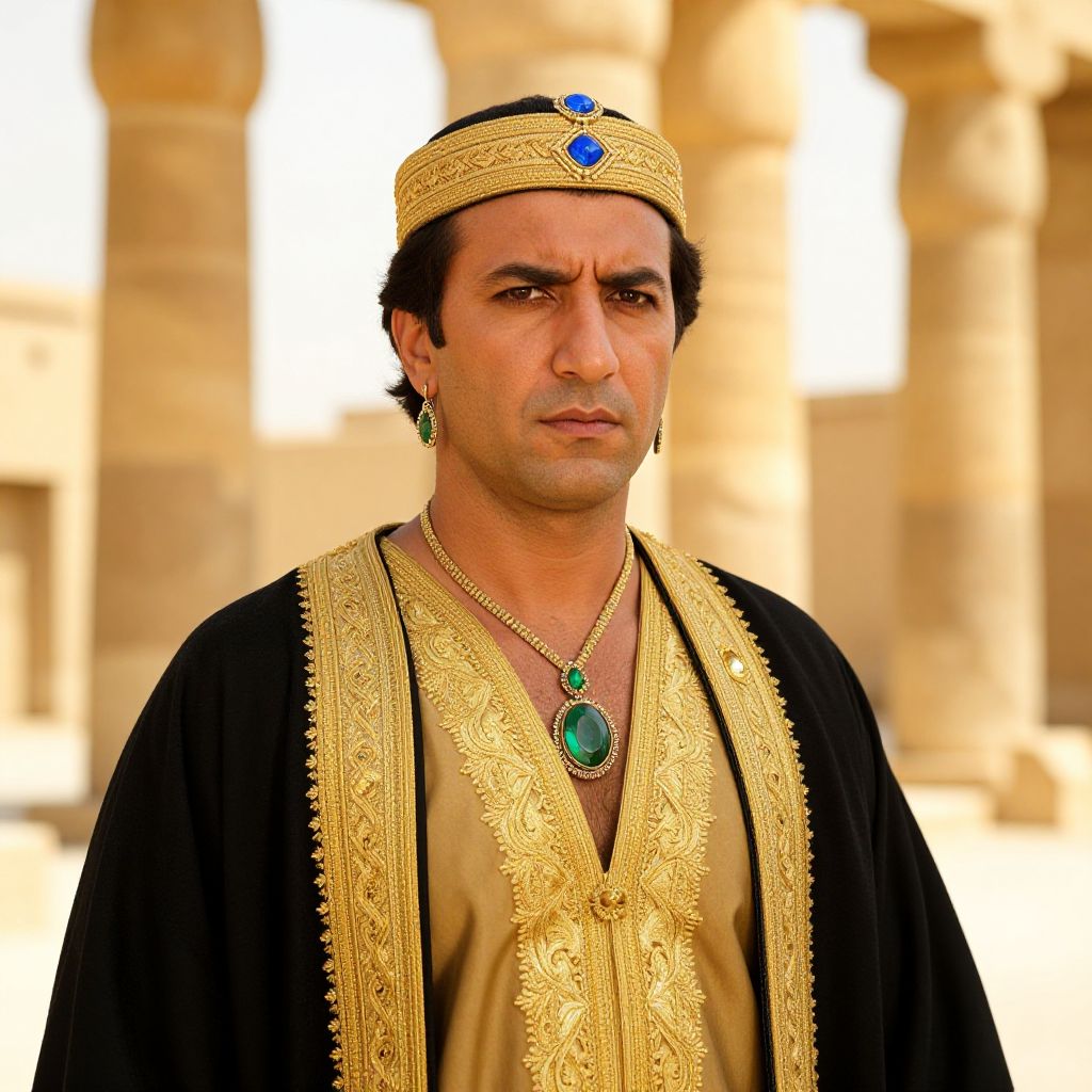 Middle Eastern Royal Man in Traditional Gold Embroidered Attire with Gemstone Jewelry