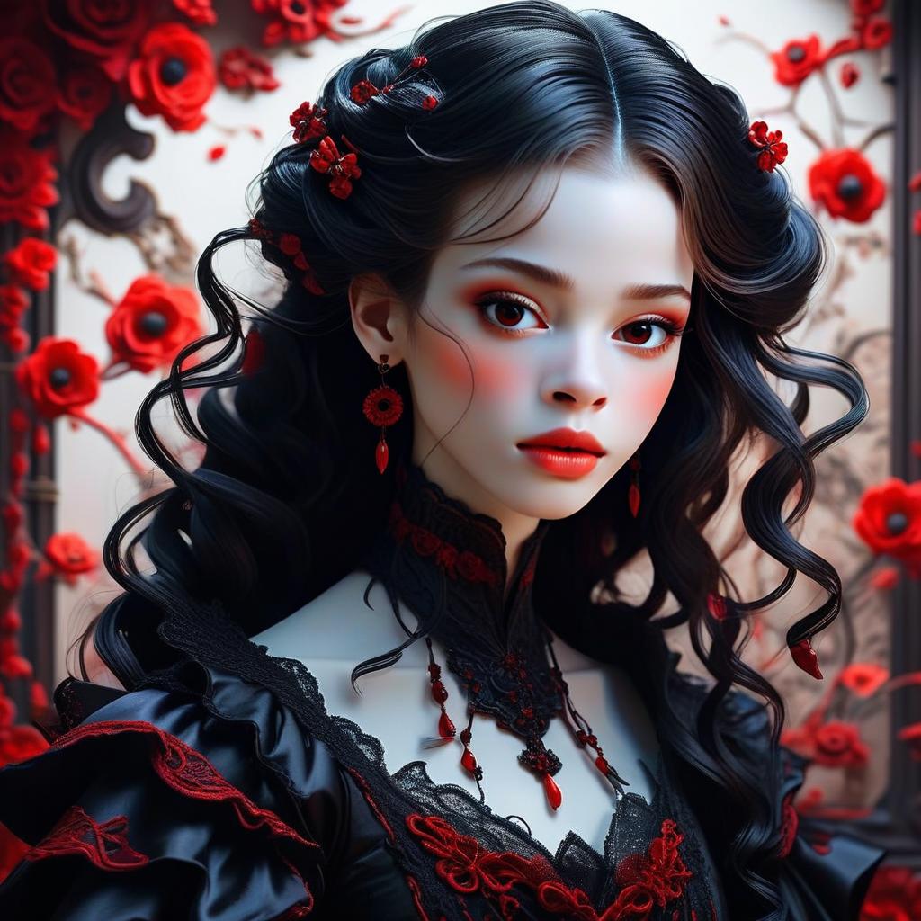 Gothic Woman with Floral Accents