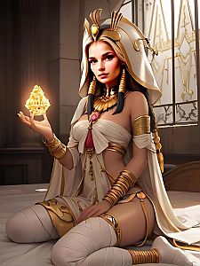 Woman in Ancient Costume with Glowing Artifact