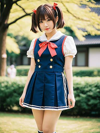 Doujima Nanako in Classic Japanese Sailor School Uniform Outdoors