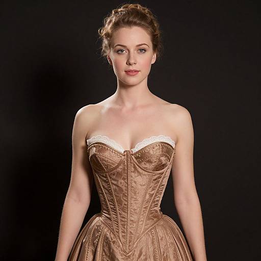 Elegant Woman in Vintage Bronze Satin Corset Dress