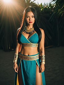 Realistic Samui Cosplay Woman in Turquoise and Gold Costume