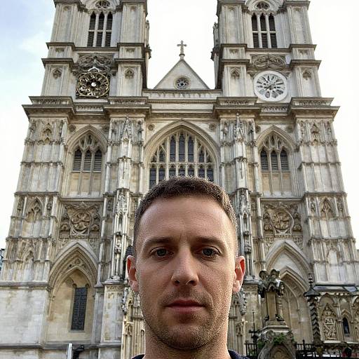 Man Taking Selfie in Front of Gothic Cathedral Architecture