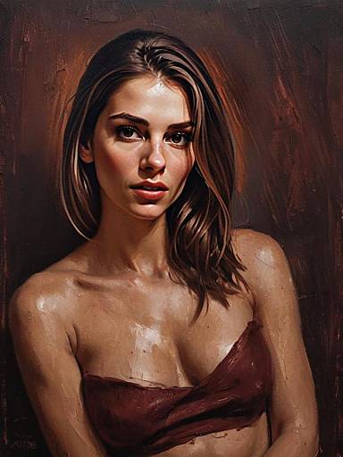 Realistic Oil Painting Portrait of Young Woman with Brown Hair