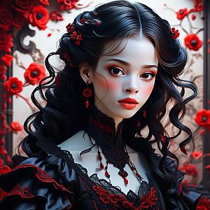 Gothic Woman with Floral Accents