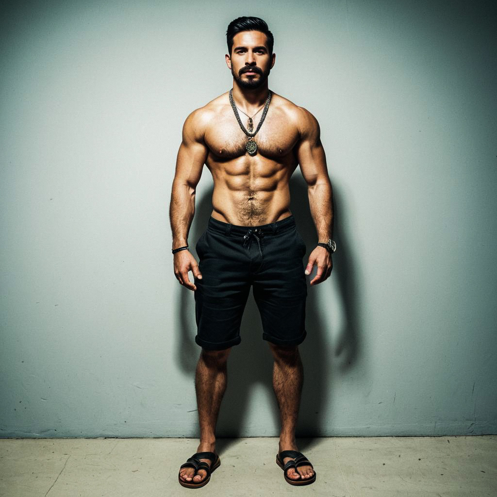 Muscular Man in Black Shorts