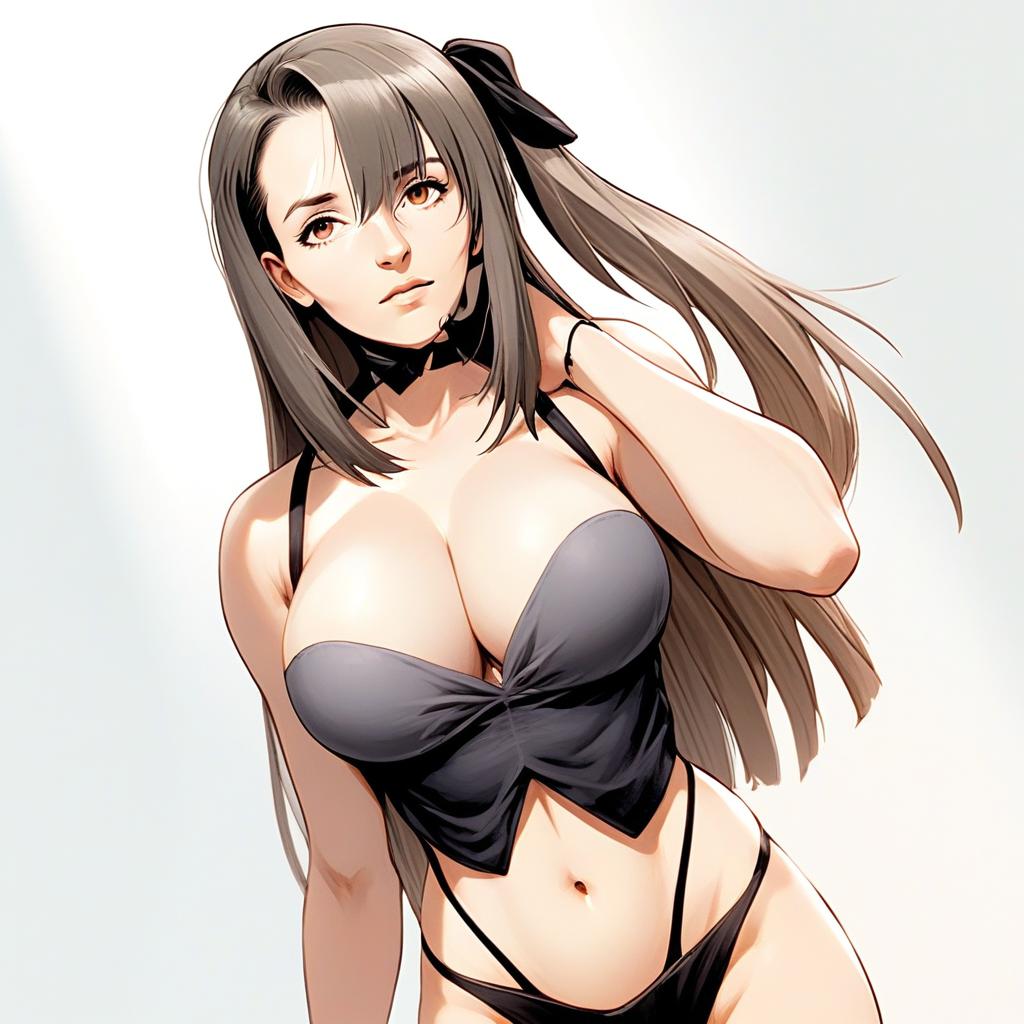 Anime Style Illustration of Woman in Black Outfit from Girls Frontline