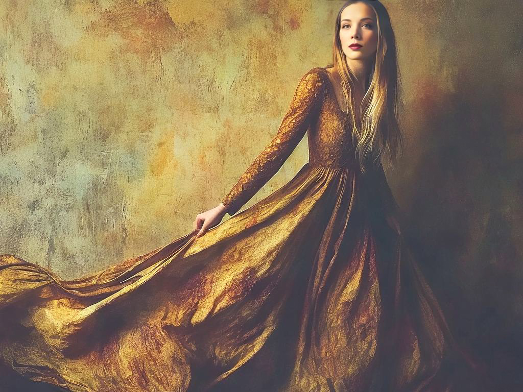 Elegant Woman in Golden Gown