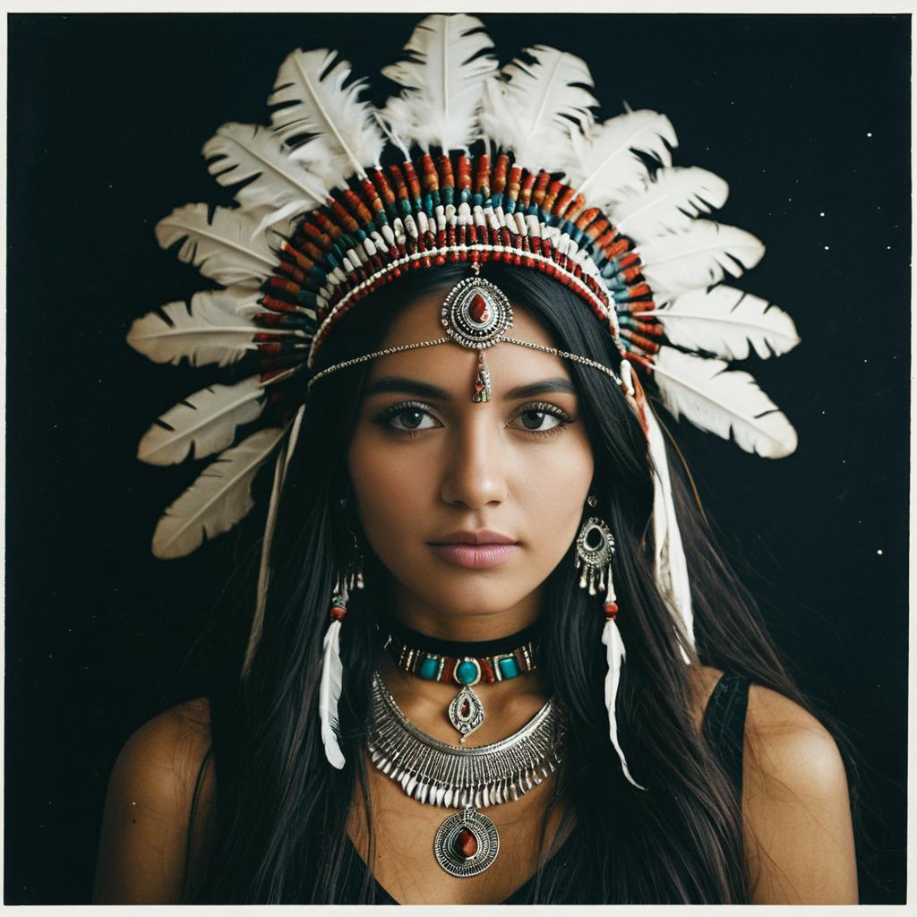 Woman in Feathered Headdress and Jewelry