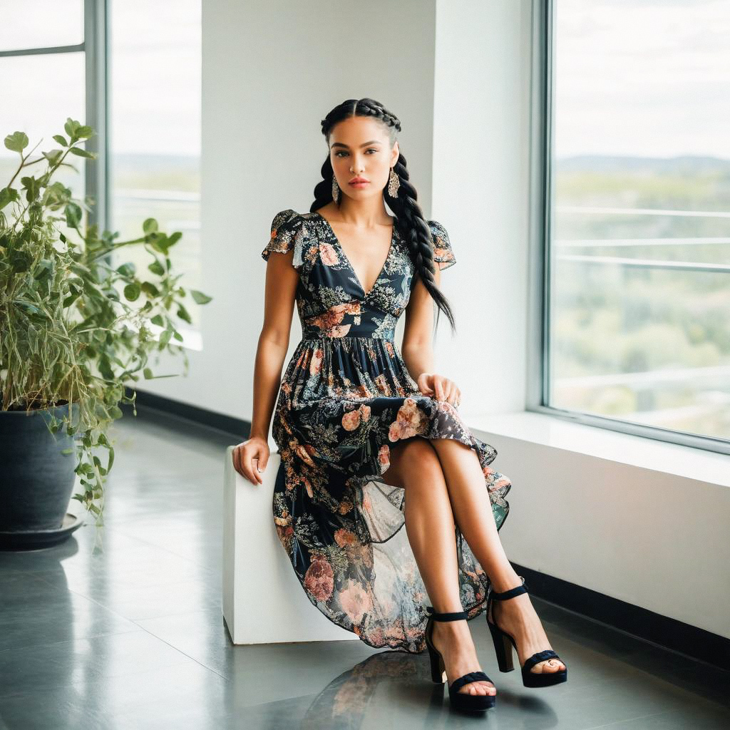 Woman in Floral Dress by Window