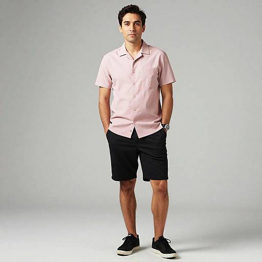 Man in Pink Shirt and Black Shorts Smart Casual Outfit
