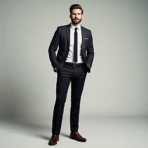 Confident man in dark suit and tie