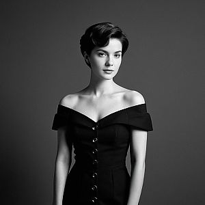 Elegant Young Woman in Black and White Portrait