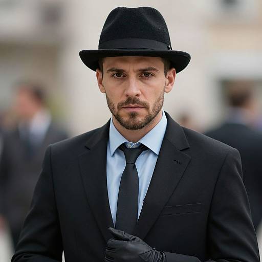 Portrait of Man in Black Suit and Fedora Hat