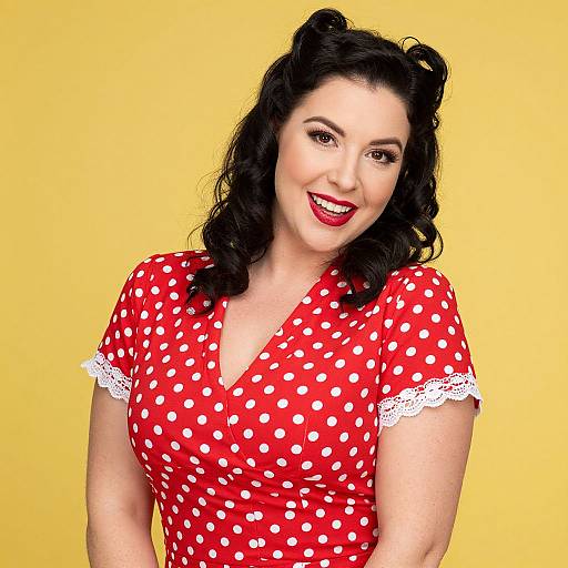 Retro 1950s Woman in Red Polka Dot Dress Smiling
