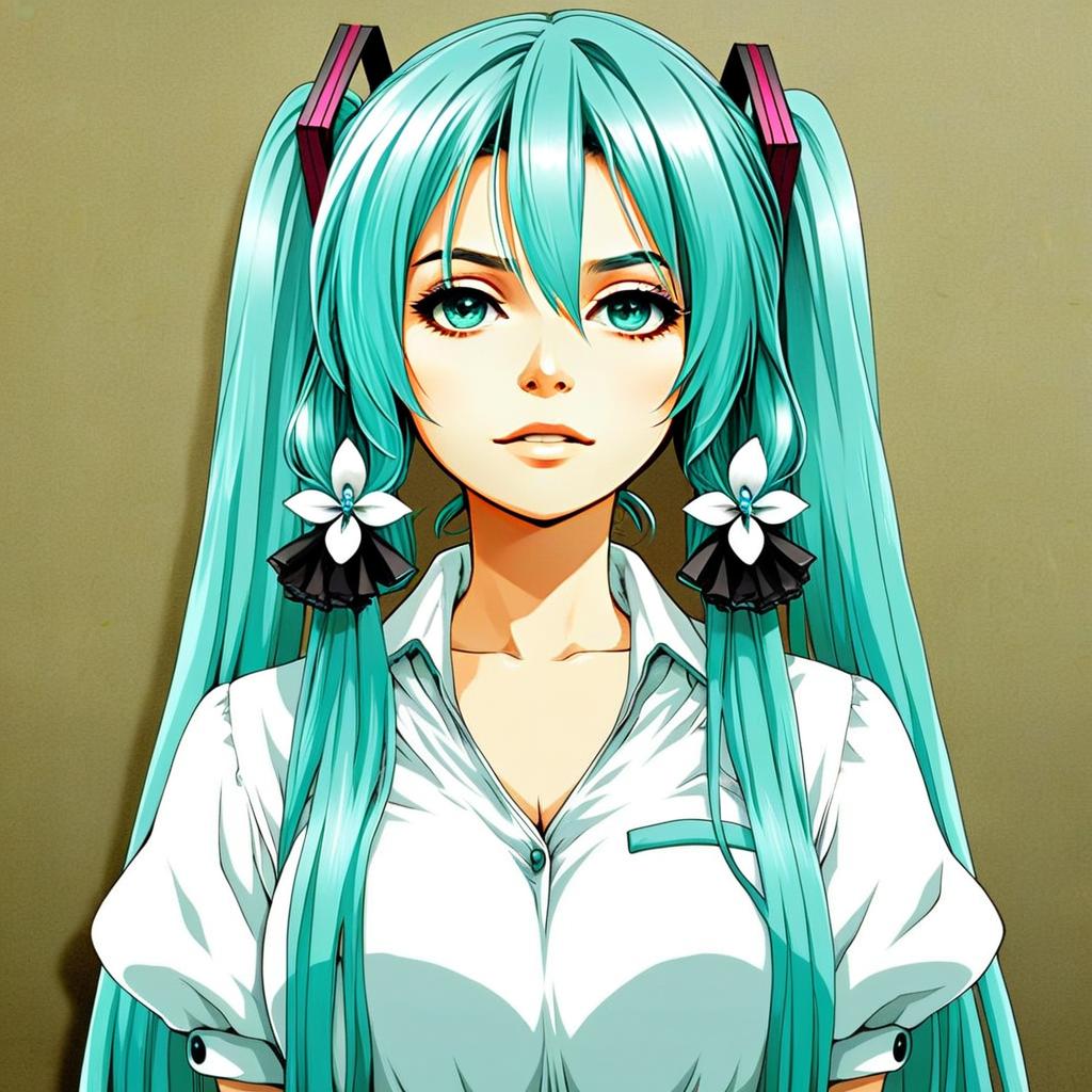 Anime Style Illustration of Hatsune Miku with Turquoise Twin-Tails