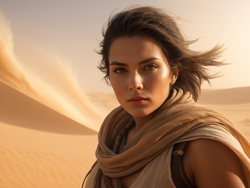 Woman in Epic Sandstorm - Strength and Resilience