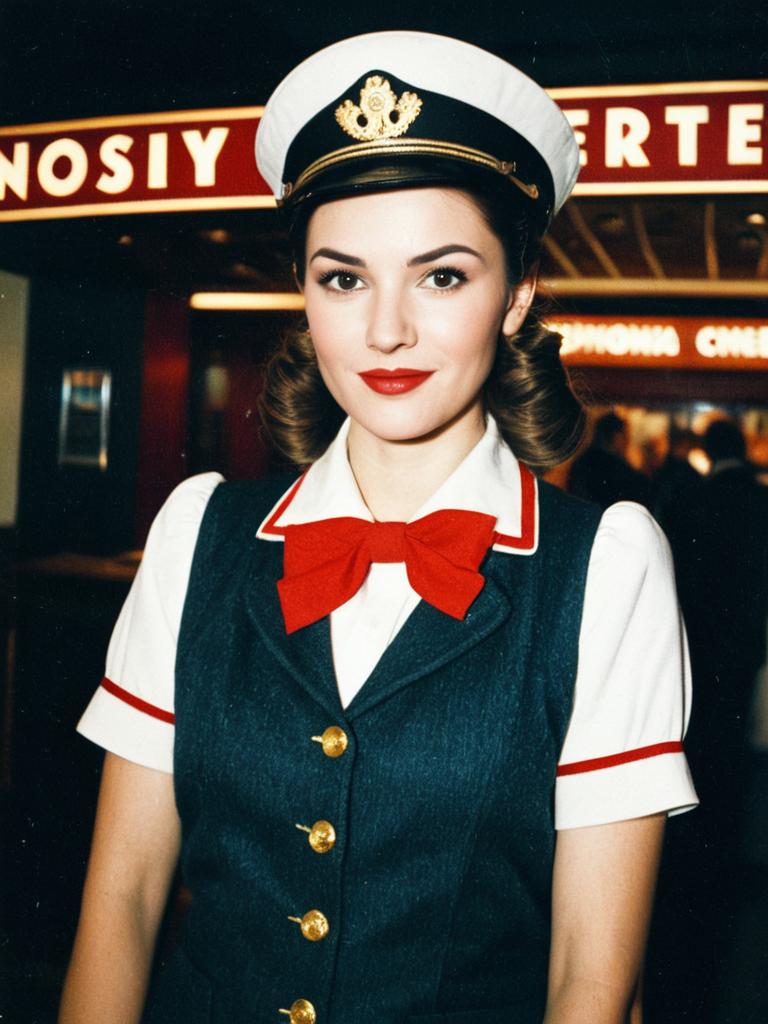 Vintage Cinema Usherette Costume Woman in Classic Theater Outfit