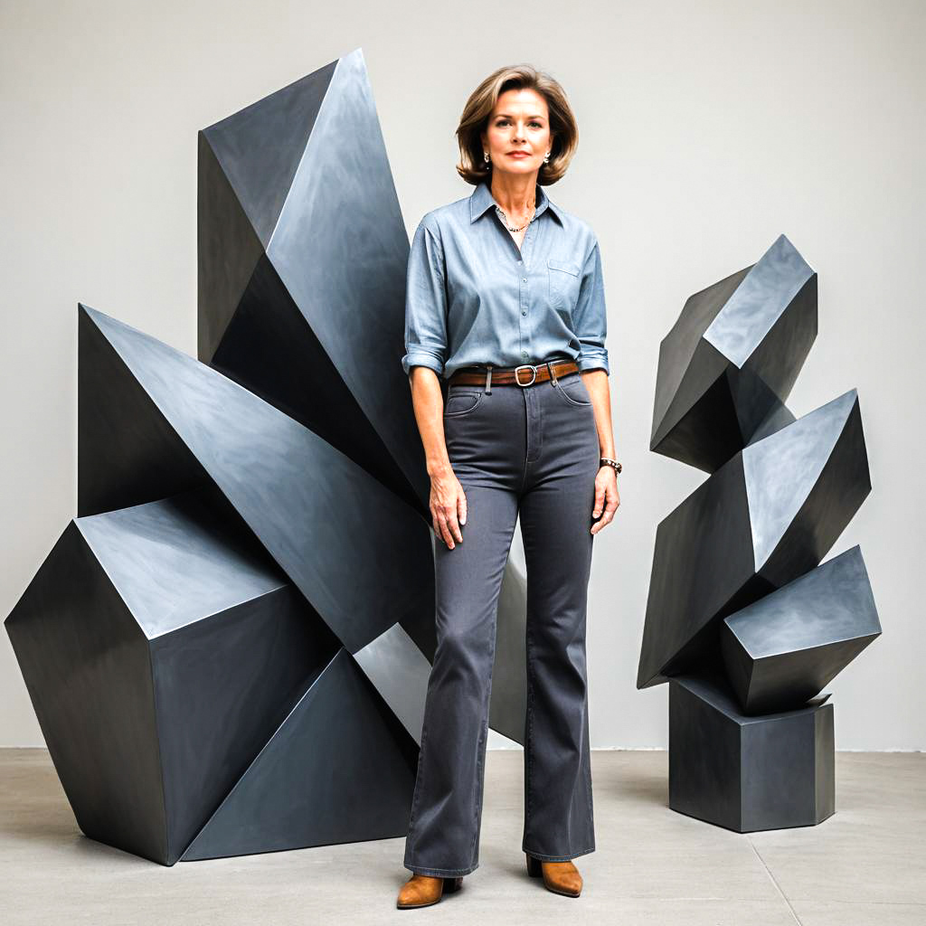 Stylish Woman Among Geometric Sculptures