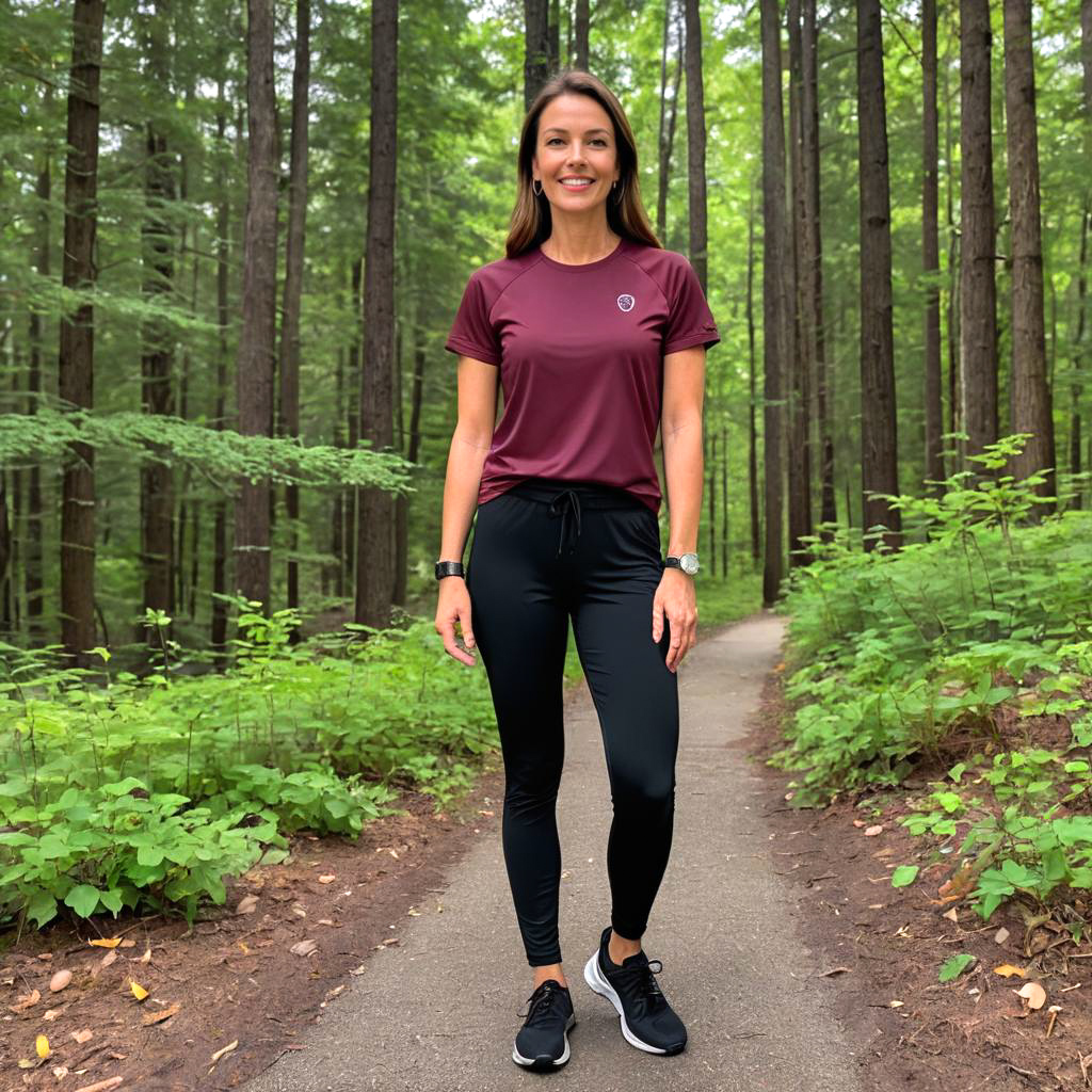 Confident Woman in Forest Path - Active Lifestyle