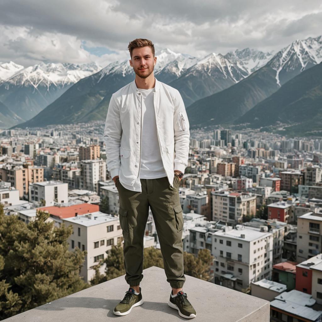 Confident Man Overlooking City and Mountains