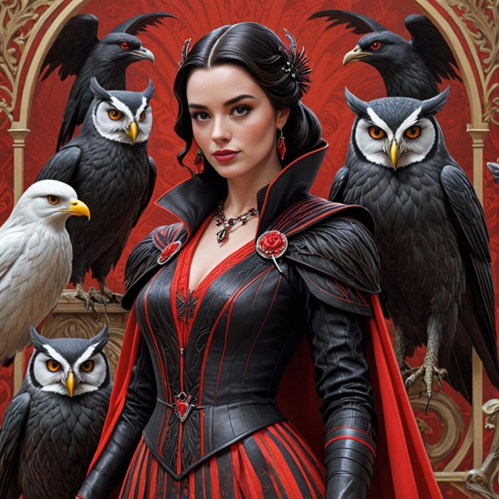 Woman in Dark Gown with Birds of Prey