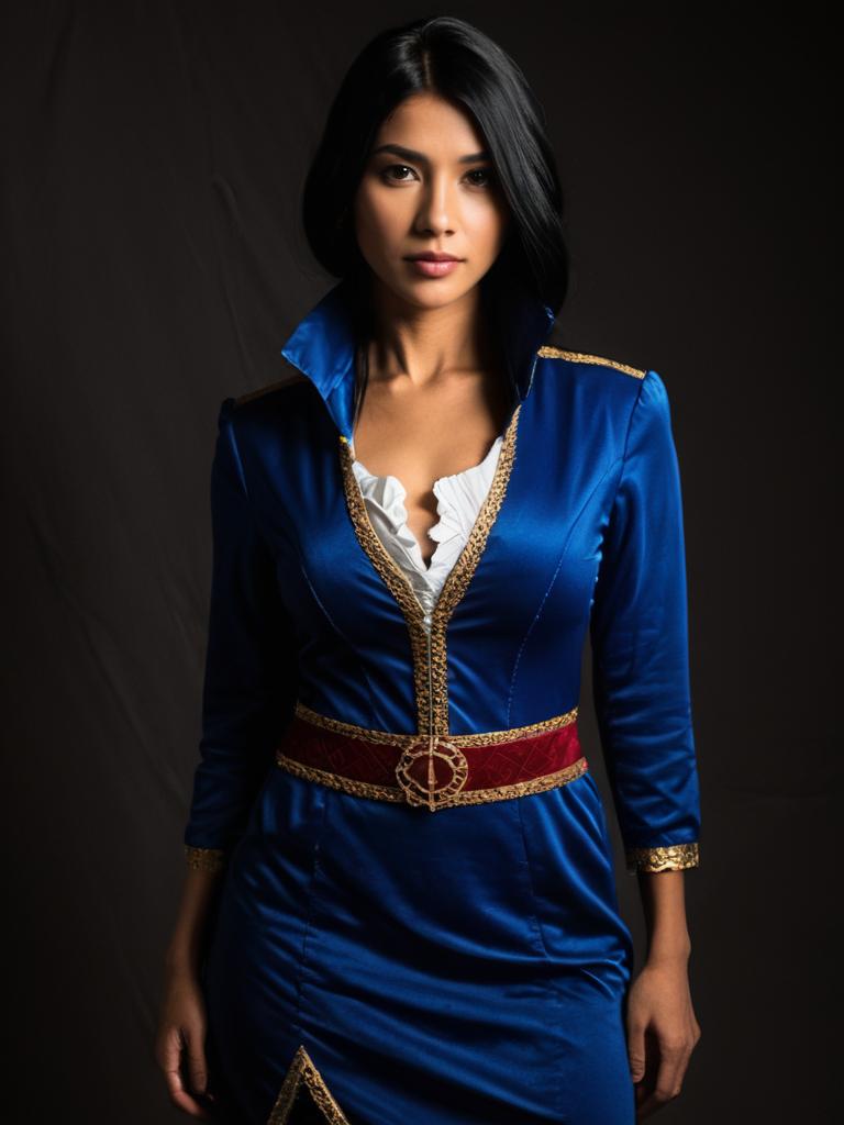 Realistic Dimaria Yesta Cosplay Woman in Royal Blue Costume
