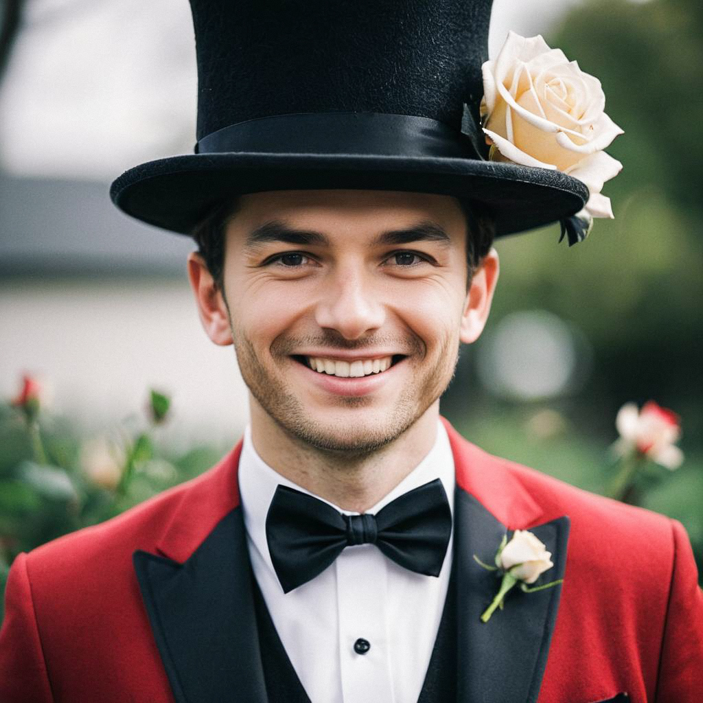 Smiling Man in Red Tuxedo with Top Hat Smiling Man in Red Tuxedo with Top Hat