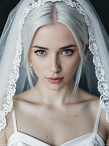 Close-Up Portrait of Bride with Lace Veil and Platinum Blonde Hair