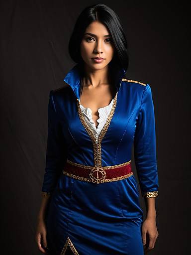 Realistic Dimaria Yesta Cosplay Woman in Royal Blue Costume