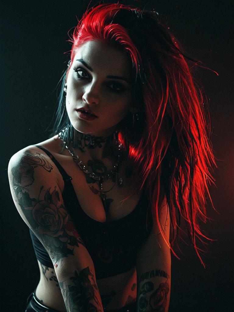 Edgy Woman with Red Hair and Tattoos Portrait