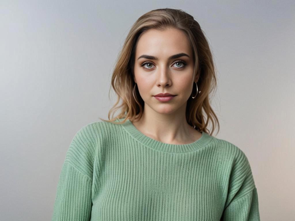 Young Woman with Green Eyes in Cozy Sweater