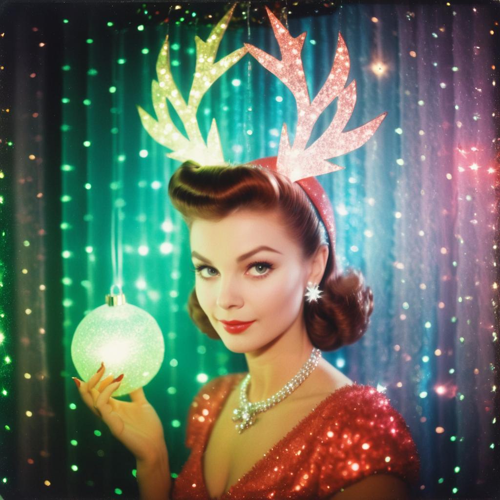 Glamorous Woman with Reindeer Antlers and Ornament