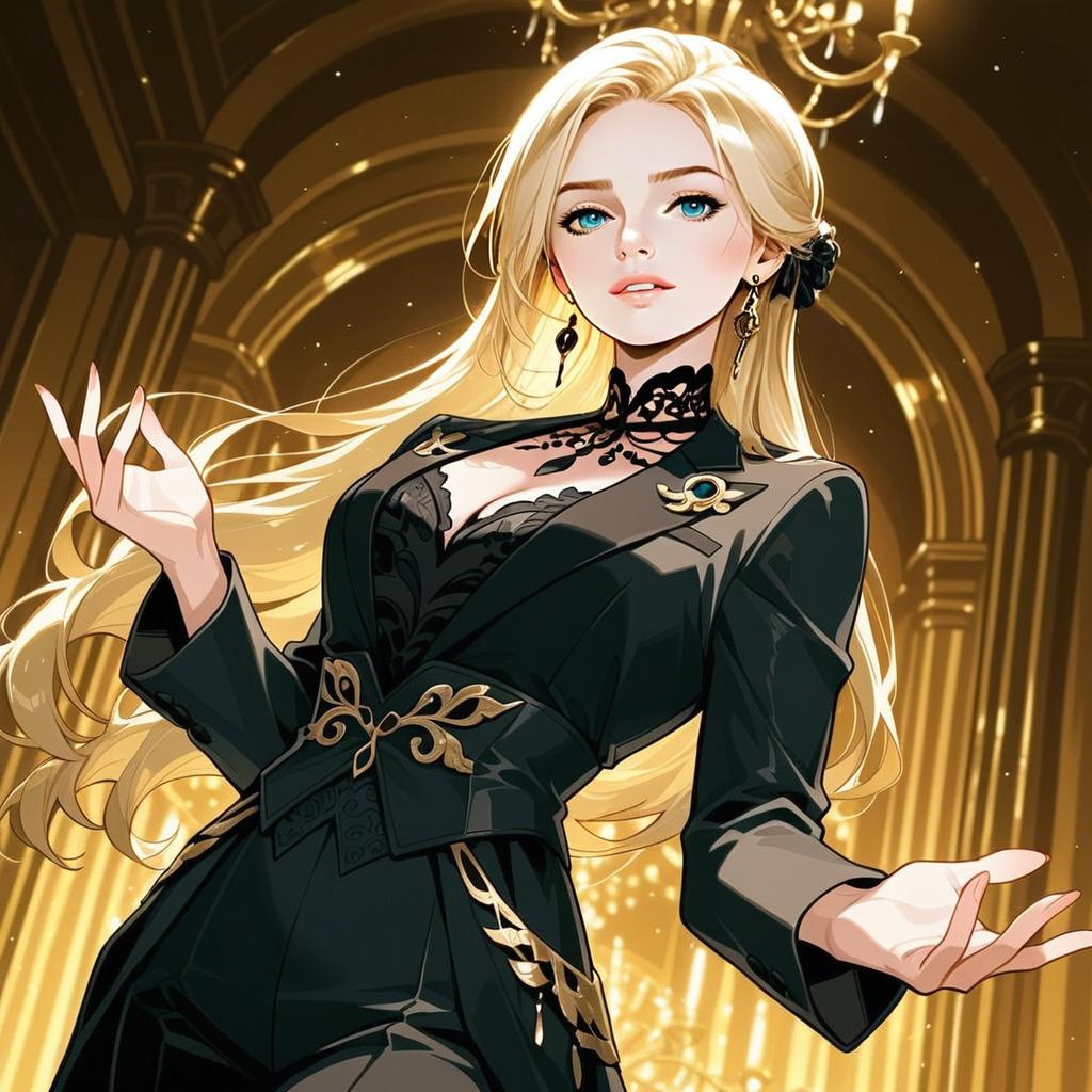 Confident Blonde Woman in Elegant Black Suit